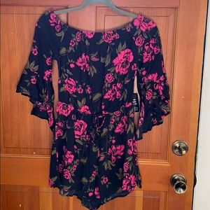 Express floral print romper with bell sleeves